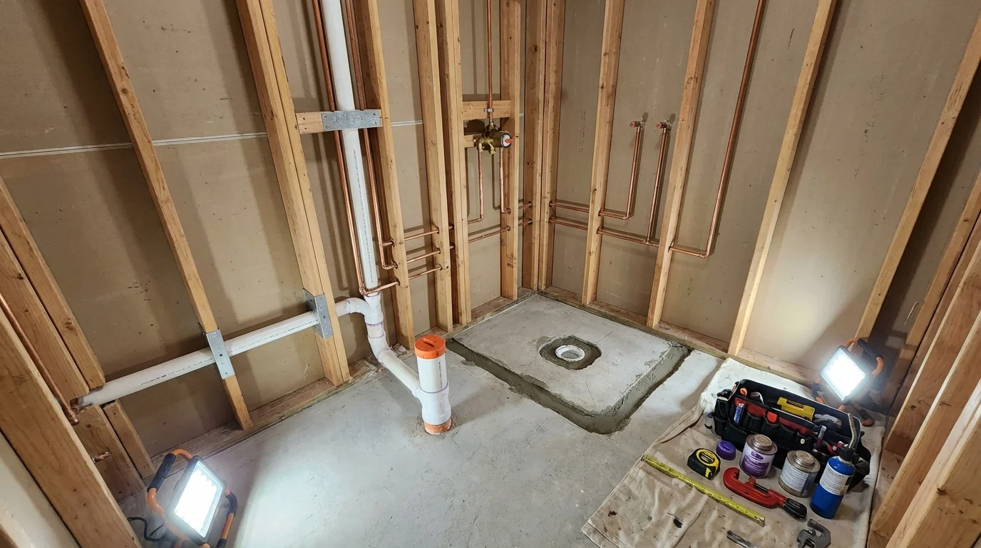 Bathroom rough-in plumbing during remodel by Johns Plumbing LLC in Seaside Heights