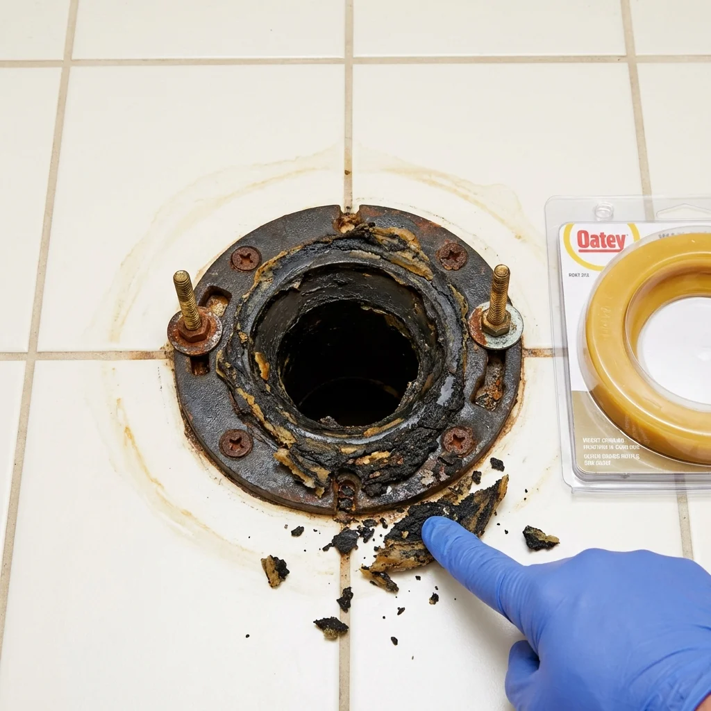 Failed wax ring showing water seepage at the base of a toilet in a Seaside Heights, NJ home